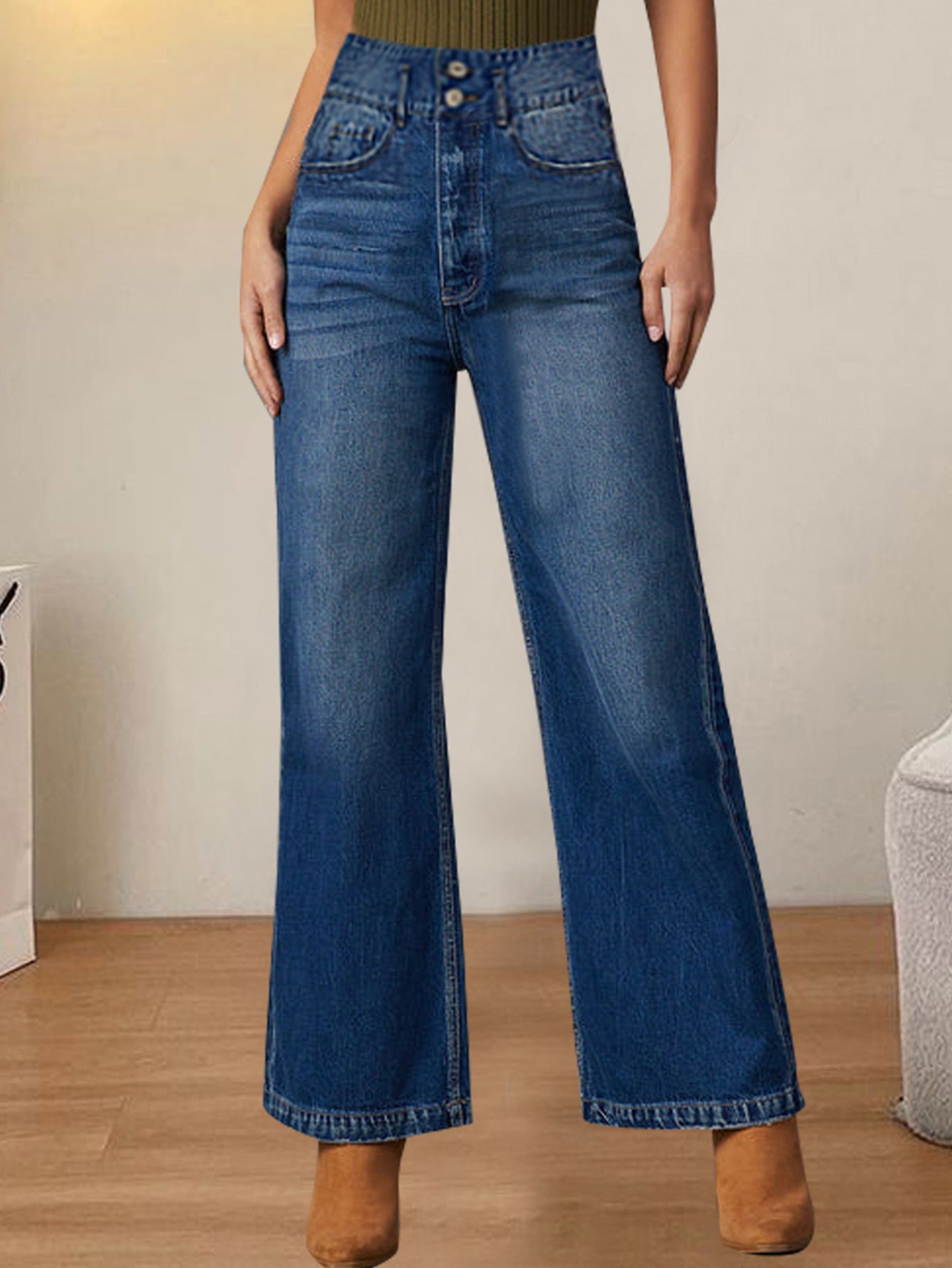 Amazon Aliexpress Cross-Border European and American Mid-Waist Comfortable Straight-Leg Denim Pants Women's Clothing Source Factory