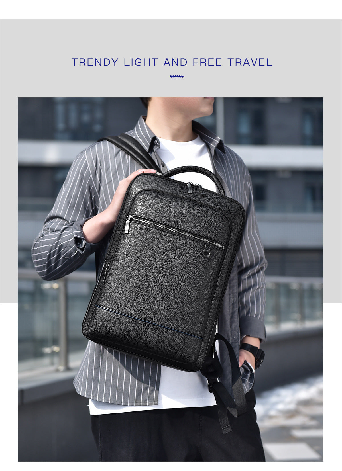 Men's Backpack Simple Cross-Border New Business Pu Water-Repellent Laptop Bag Large Capacity Backpack