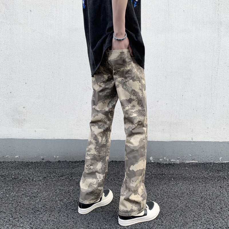 LKTM Men's# American High Street Stitching Camouflage Pants Men's and Women's Slim Fit Ruffian Shuai Chao Brand vibe Micro-La Casual Pants