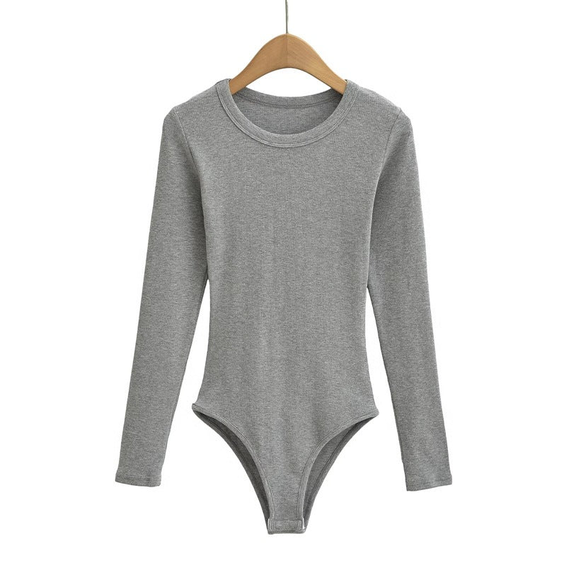 European and American style round neck versatile stretch jumpsuit bottoming shirt women's autumn and winter long sleeve T-shirt sexy tight top fashion