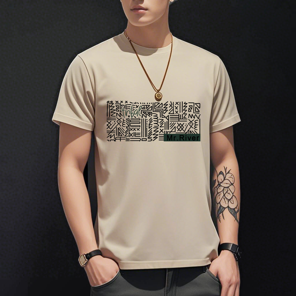 Summer Ice Silk Thin Round Neck Short-Sleeved T-Shirt for Men 2026 New Printed Pullover T-Shirt Trendy Slim Fit Men's Clothing