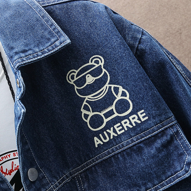 2022 Spring and Autumn Foreign Trade Gradient Men's Denim Jacket Youth Fashion Trendy Printed Casual Easiest for Match Jacket Clothes