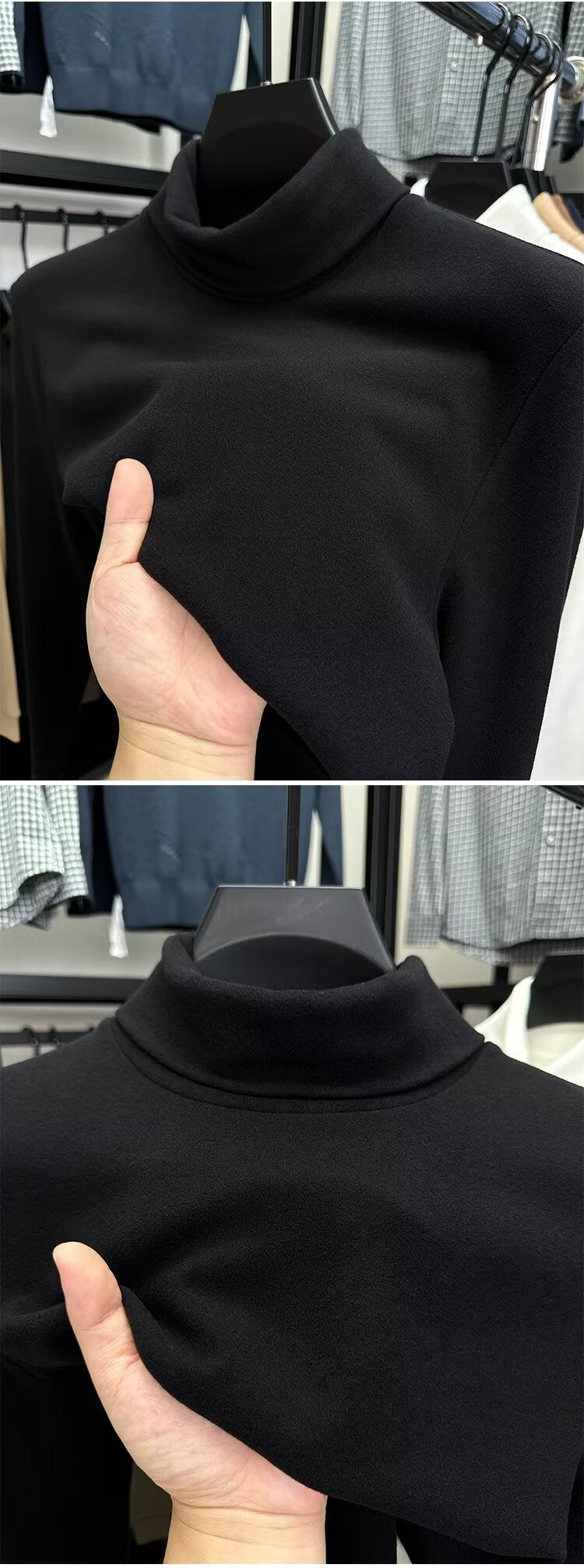 Fleece High Collar Base Shirt Men's Autumn and Winter Thickened Warm Top Double-sided Fleece Slim-fit Sweater Men's High-end Long-sleeved T-shirt