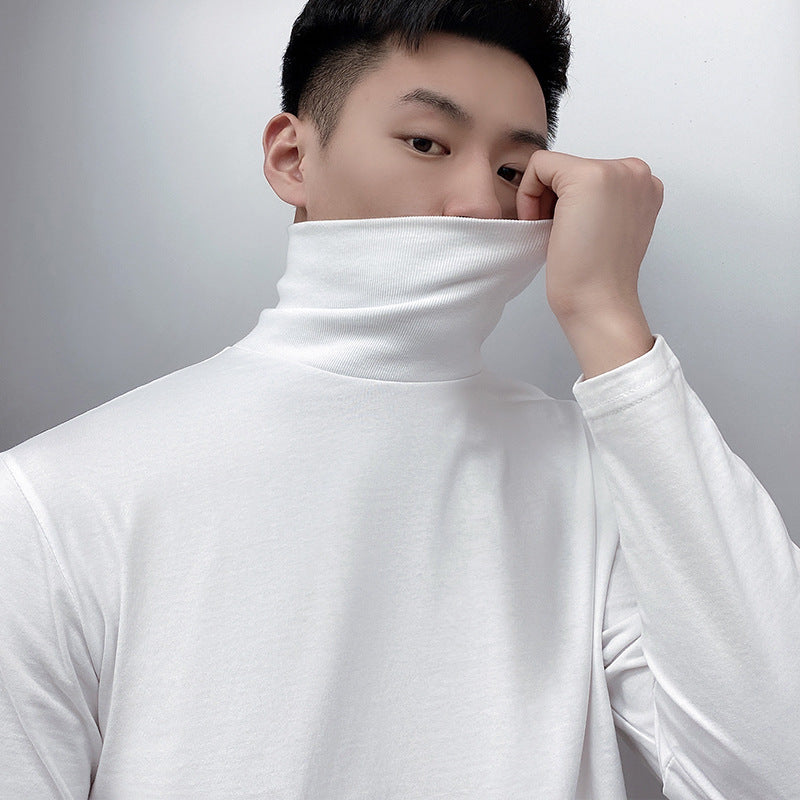 230g Fall/Winter Men's High Collar Cotton Long Sleeve T-Shirt White Inner Lap Collar Men's plus size T-Shirt Base Shirt Top