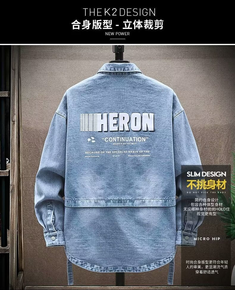 Black American Style Denim Jacket Men's Spring and Autumn New Fashion Brand Loose Printed Retro Jacket for Boys