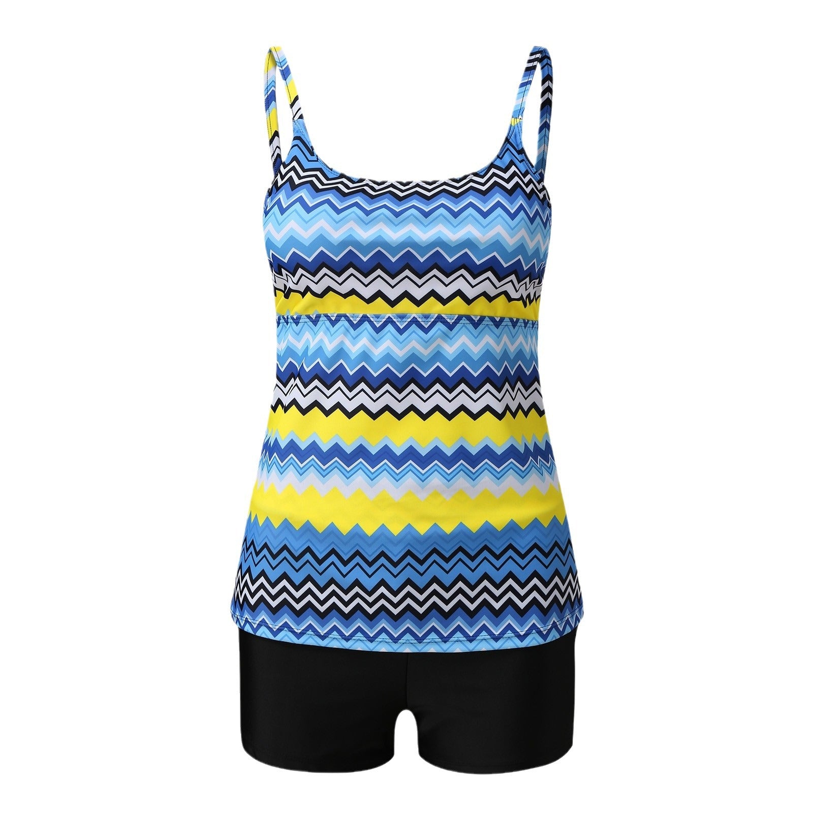 Cross-border 2024 European and American Foreign trade new double shoulder strap flat chest Amazon tankini high waist boxers split swimsuit