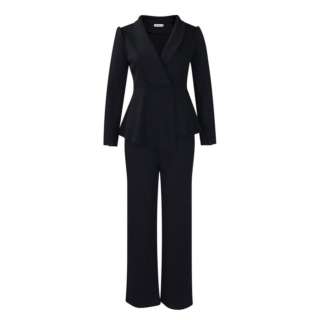 D549 European and American Clothing Winter New Fashion Elegant Elegant Ol Ruffle Top Wide Leg Pants Fashionable African Suit