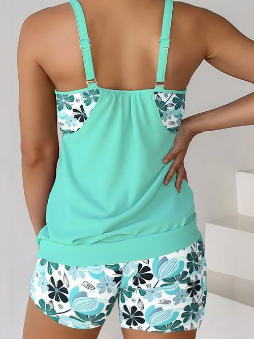 2026 European and American Style Two-Piece Swimsuit Tankini with Tummy Control, Printed Boxer Shorts, Cross-Border Trade Set, Plus Size for Curvy Women