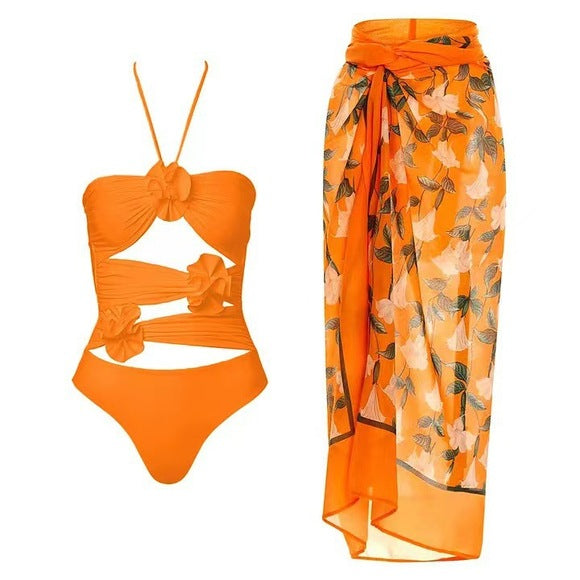 2026 Tassel Mesh Cover-Up Short Skirt Four-Piece Bikini New Thai Ins Style Cross-Border Solid Color Swimsuit for Women
