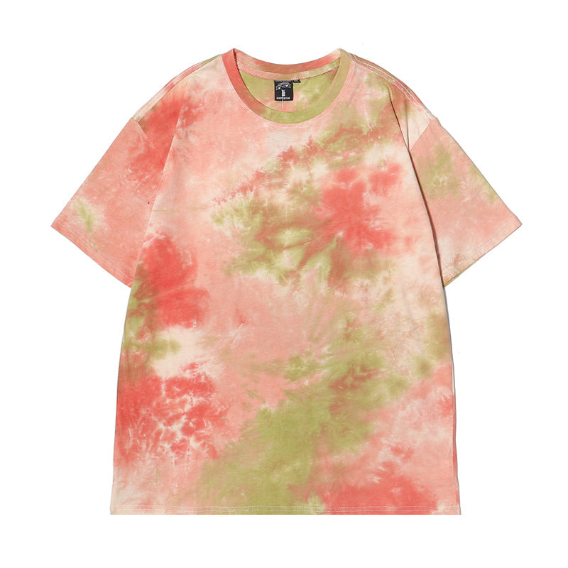 Cross-border Exclusive New Tie-dye T-shirt Men's Short-sleeved Summer Pure Cotton T-shirt Loose Ins Trendy Brand Colorful Top Clothes