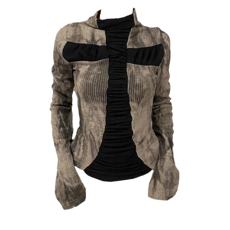 Cross-border American Cross Design Slim-fit Spice Girl Long-sleeved T-shirt Punk Street Drag Cool Color-matching Niche Top Ins