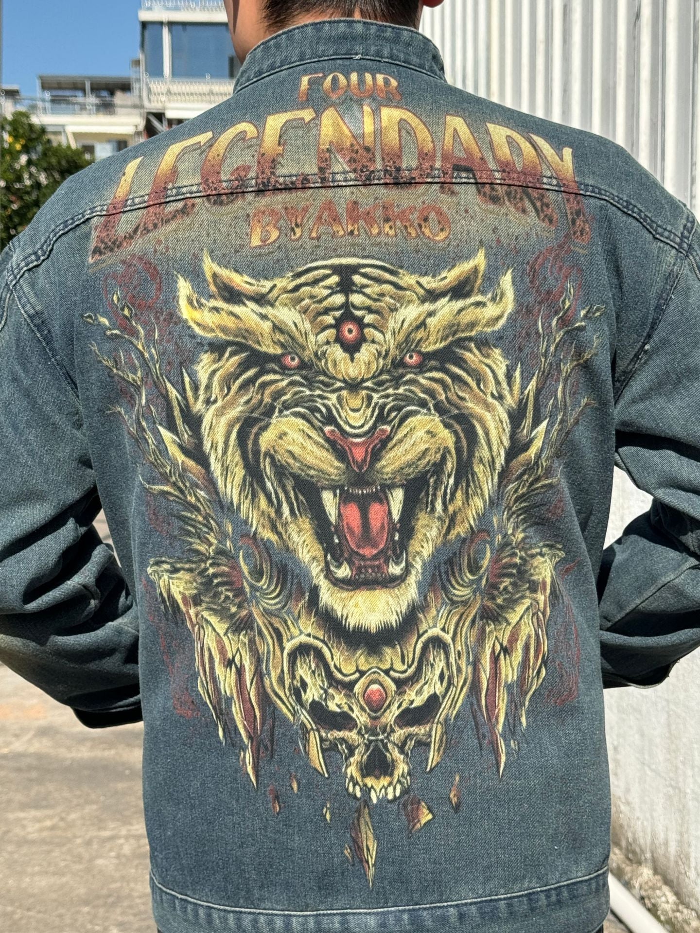 New Original American Style Retro Distressed Loose Direct Spray Printed Denim Jacket Men's and Women's Denim Jacket Top