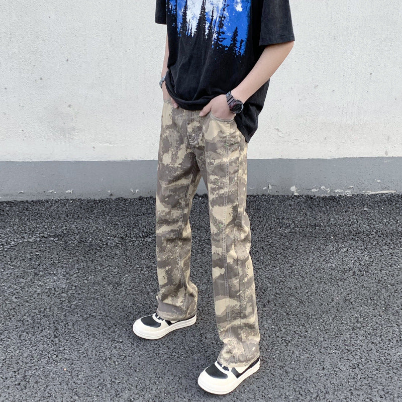 LKTM Men's# American High Street Stitching Camouflage Pants Men's and Women's Slim Fit Ruffian Shuai Chao Brand vibe Micro-La Casual Pants