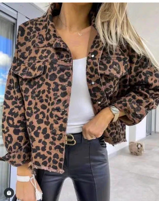 2024 Amazon Europe and the United States cross-border explosions tide washed old leopard print fur Denim coat women's jacket