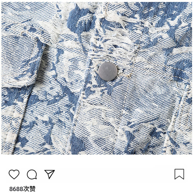 New Trendy Brand Men's Spring Jacket for Men and Women, Versatile Small Fragrance Couple Jacquard Loose Denim Jacket for Men