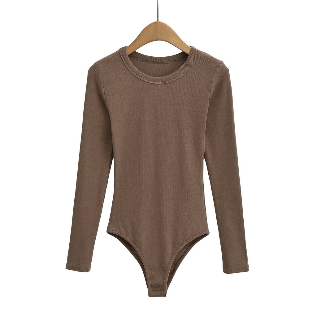 European and American style round neck versatile stretch jumpsuit bottoming shirt women's autumn and winter long sleeve T-shirt sexy tight top fashion