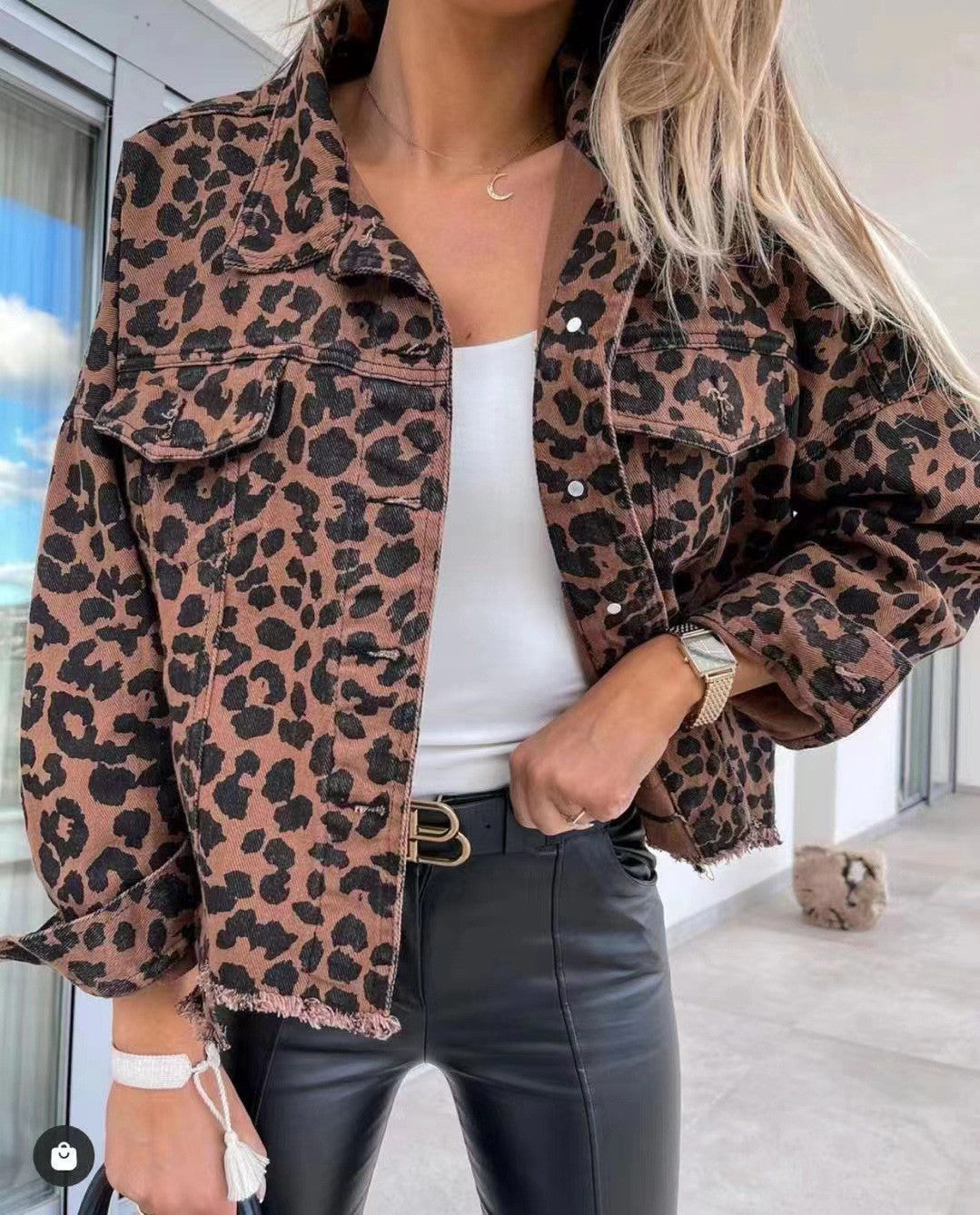 2024 Amazon Europe and the United States cross-border explosions tide washed old leopard print fur Denim coat women's jacket