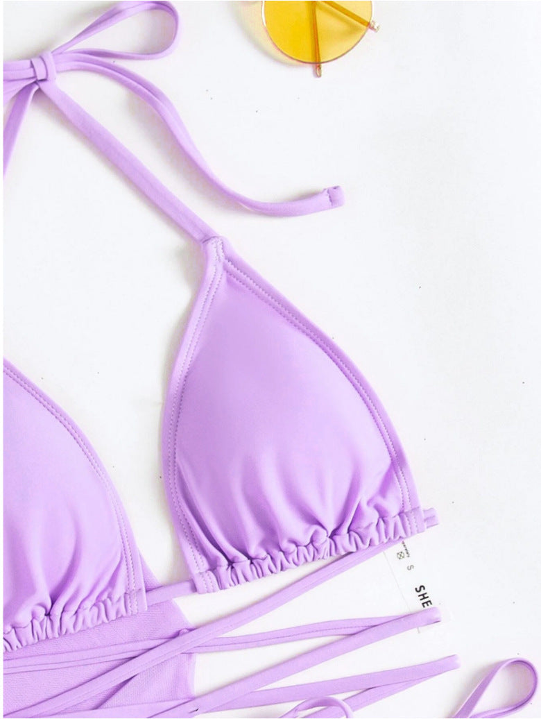 2026 Tassel Mesh Cover-Up Short Skirt Four-Piece Bikini New Thai Ins Style Cross-Border Solid Color Swimsuit for Women