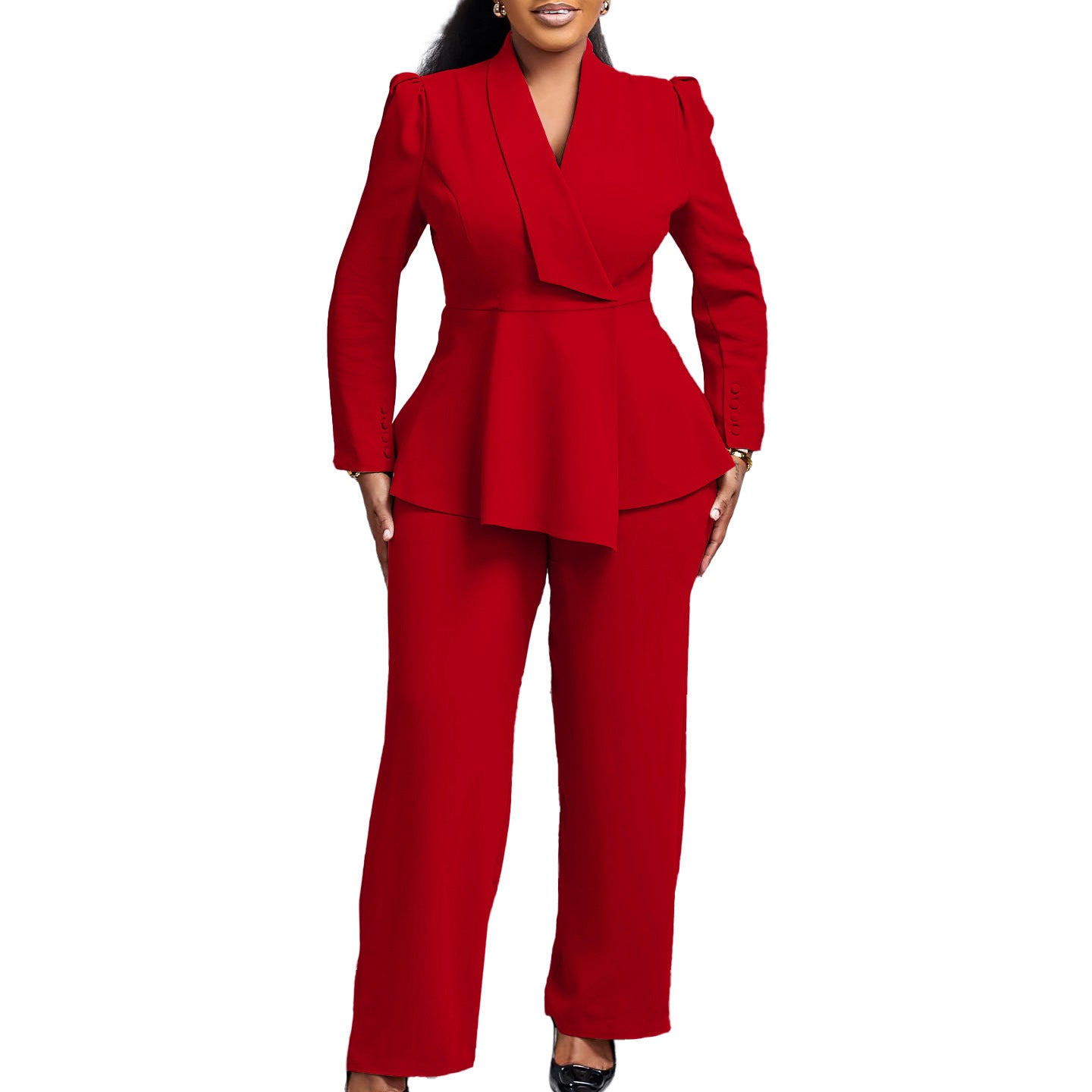 D549 European and American Clothing Winter New Fashion Elegant Elegant Ol Ruffle Top Wide Leg Pants Fashionable African Suit