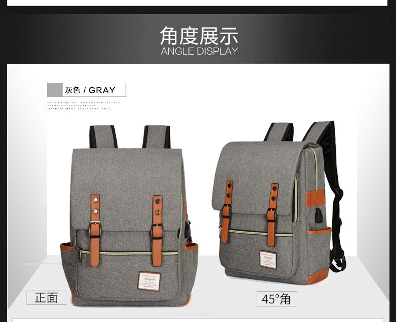 Foreign trade new schoolbag men's personality retro outdoor canvas travel backpack women's fashion backpack a generation of hair