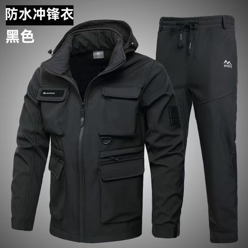 Autumn and Winter fleece-lined Charge Clothes Coat Work Clothes Waterproof suit Men's Cold-proof Warm Upper and Lower Clothes Work Clothes