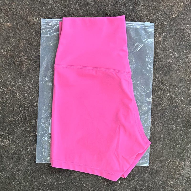 New Nude High-Waist Brushed Shorts Yoga Wear Nylon Shorts Women's Tight Yoga Three-Point Sports Shorts Peach