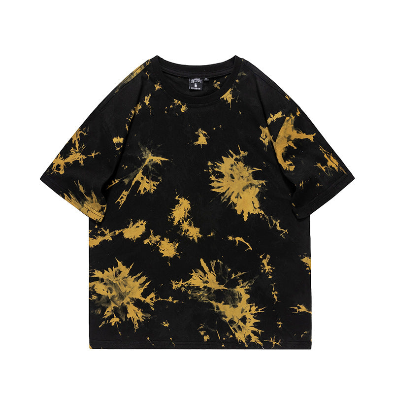 Cross-border Exclusive New Tie-dye T-shirt Men's Short-sleeved Summer Pure Cotton T-shirt Loose Ins Trendy Brand Colorful Top Clothes