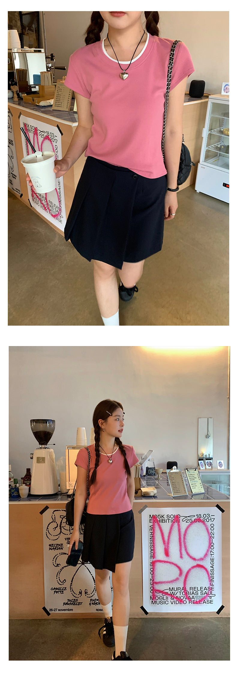 Huangyi Korean Double-Layer Collar Fake Two-Piece Short-Sleeved T-Shirt for Women 2025 Summer Short Slim Right Shoulder Top 142Th419