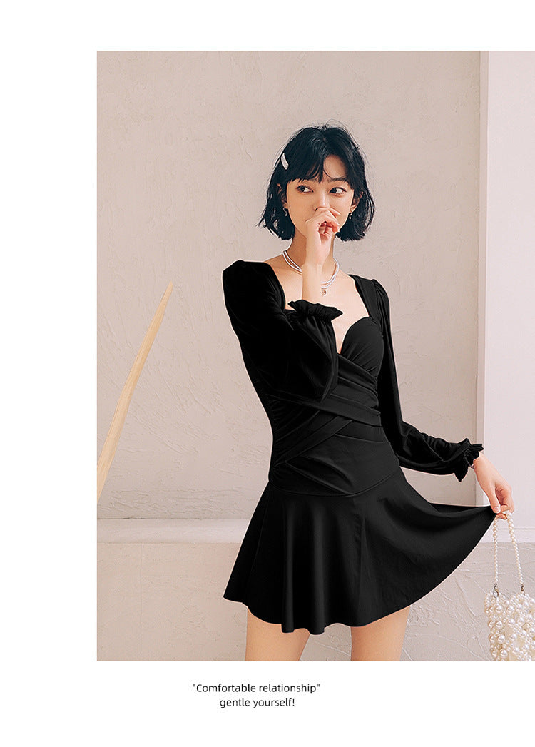 Yan 2026 New Style Sweet and Pure Desire Style with Underwire, Push-Up, Slimming, Long-Sleeved Dress-Style One-Piece Swimsuit for Women Wholesale