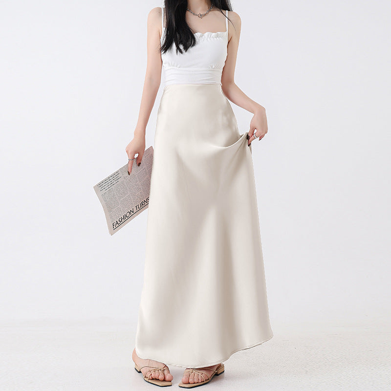 plus size Satin Fishtail Skirt Women's 2024 New Spring and Summer High Waist Dipped Hip Mid-length A- line Skirt Slight Fat