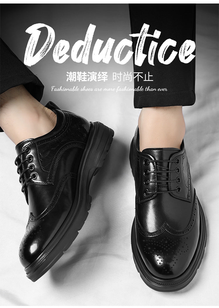 Brogue British Shoes Suit Thick-Soled Polished Derby Shoes Autum New Men's Casual Business Formal Groom's Shoes