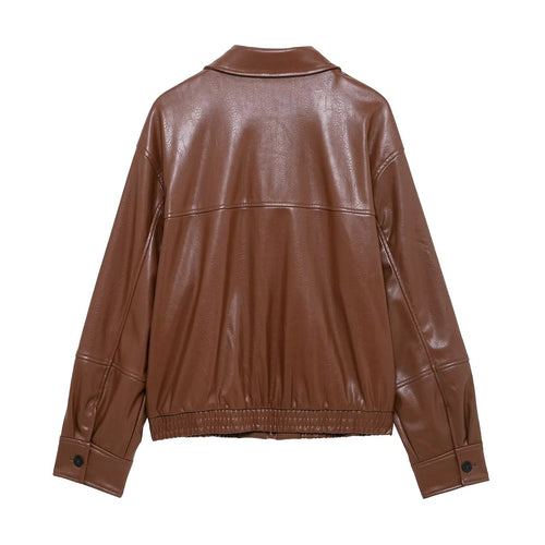 Amazon European and American Style Summer New Fashion Street Style Textured Faux Pu Leather Casual Bomber Jacket for Women