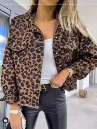 2024 Amazon Europe and the United States cross-border explosions tide washed old leopard print fur Denim coat women's jacket