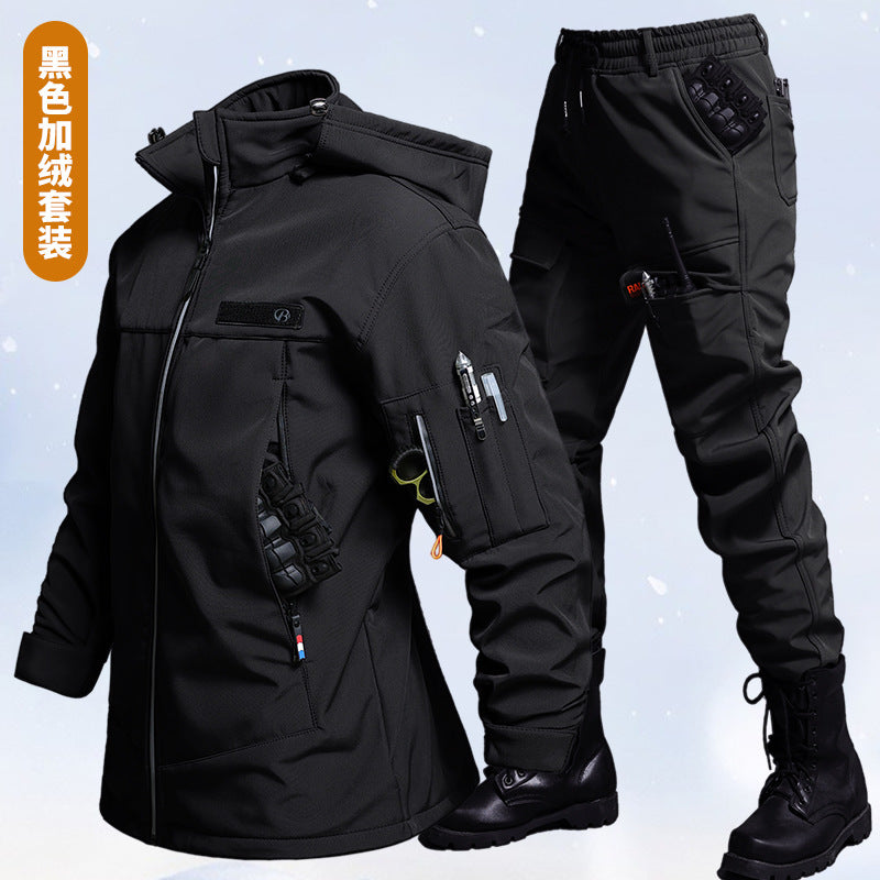 Autumn and Winter fleece-lined Charge Clothes Coat Work Clothes Waterproof suit Men's Cold-proof Warm Upper and Lower Clothes Work Clothes