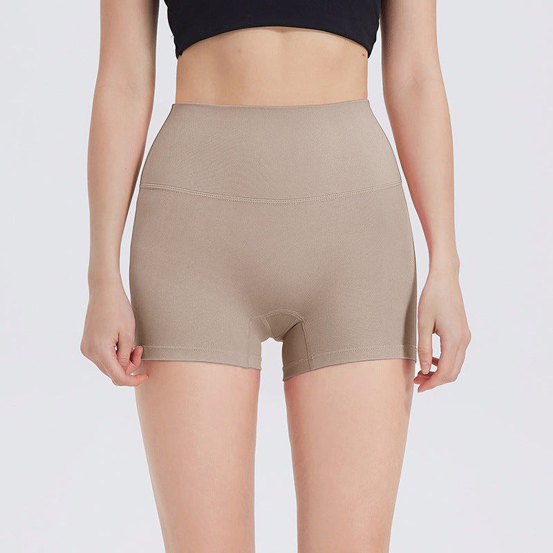 New Nude High-Waist Brushed Shorts Yoga Wear Nylon Shorts Women's Tight Yoga Three-Point Sports Shorts Peach