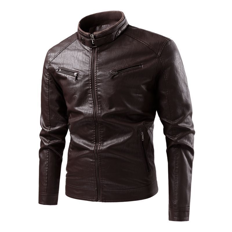 Foreign Trade Cross-border Leather Jacket Color Collar PU Leather Biker Jacket Spring and Autumn Thin Casual Leather Jacket for Men ebay