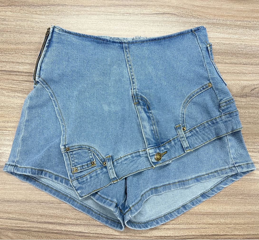 F207 European and American Clothing Cross-Border Jeans Women's Low-Waist Splicing Slim Stretch Asymmetrical Trendy Denim Shorts