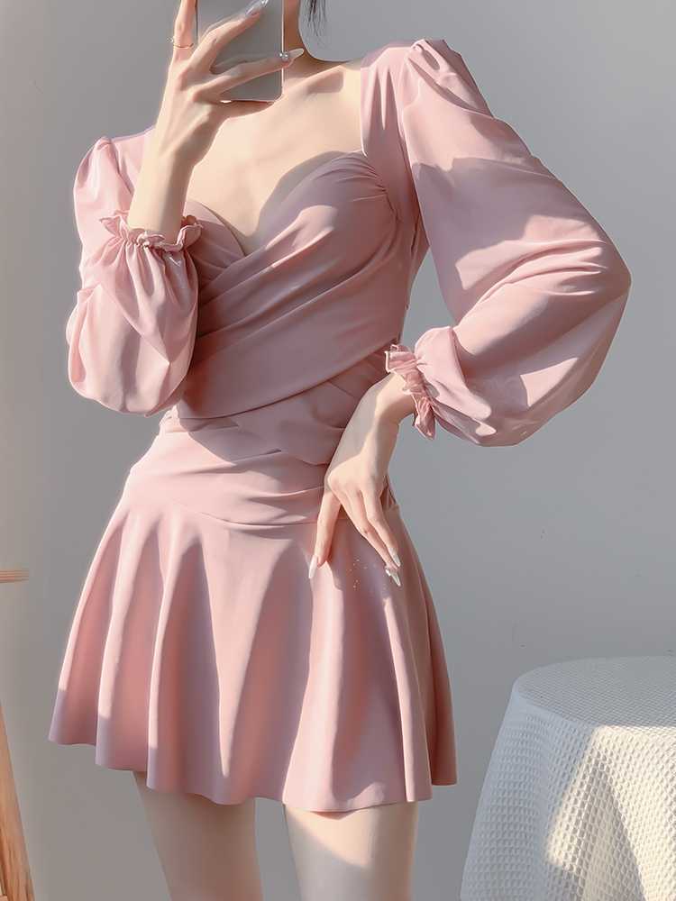 Yan 2026 New Style Sweet and Pure Desire Style with Underwire, Push-Up, Slimming, Long-Sleeved Dress-Style One-Piece Swimsuit for Women Wholesale