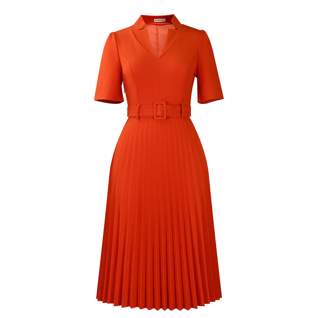 D563 Foreign Trade Cross-border Women's Clothing Summer New Short-sleeved V-neck Pleated High Waist Fashion Elegant Waist African dress
