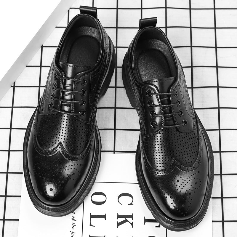 Brogue British Shoes Suit Thick-Soled Polished Derby Shoes Autum New Men's Casual Business Formal Groom's Shoes