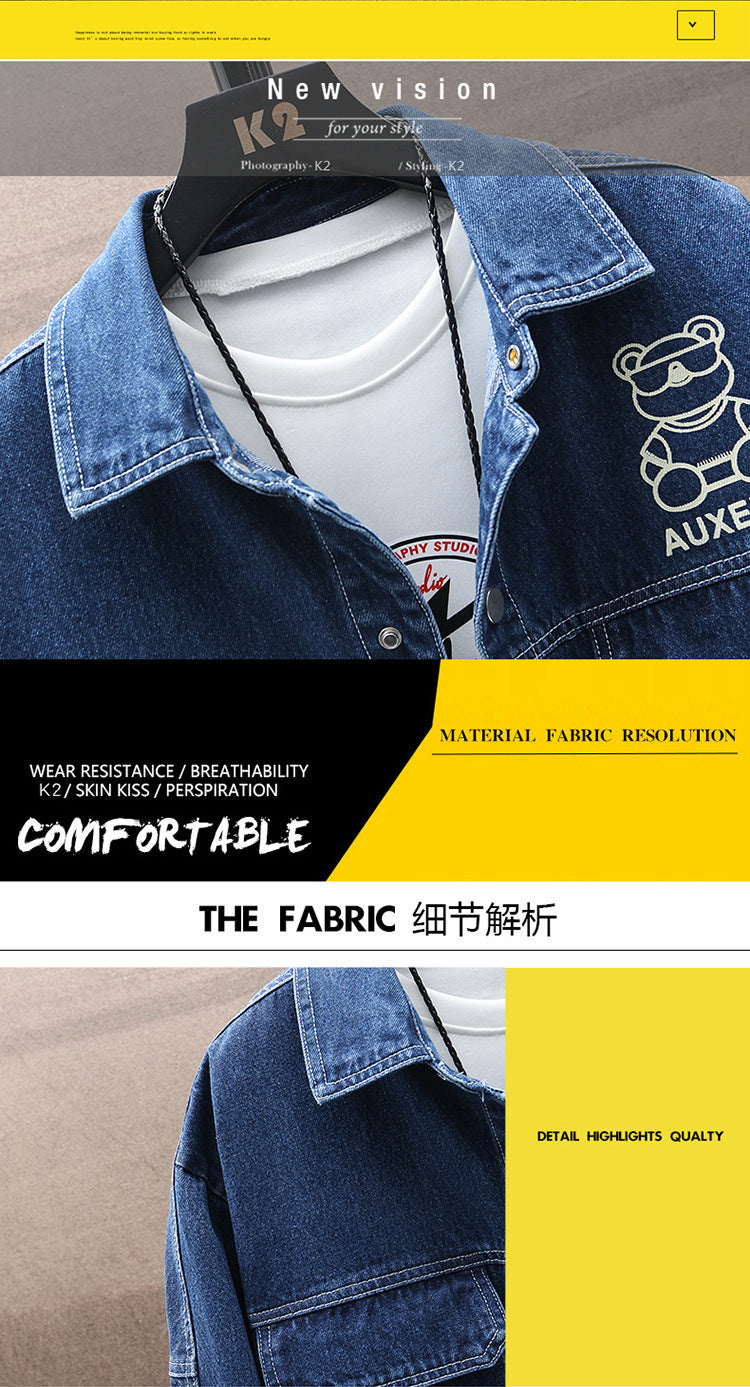 2022 Spring and Autumn Foreign Trade Gradient Men's Denim Jacket Youth Fashion Trendy Printed Casual Easiest for Match Jacket Clothes