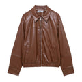 Amazon European and American Style Summer New Fashion Street Style Textured Faux Pu Leather Casual Bomber Jacket for Women