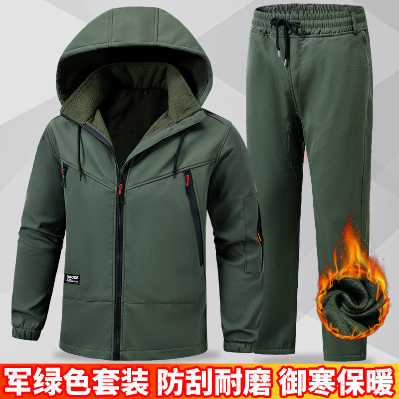 Autumn and Winter fleece-lined Charge Clothes Coat Work Clothes Waterproof suit Men's Cold-proof Warm Upper and Lower Clothes Work Clothes