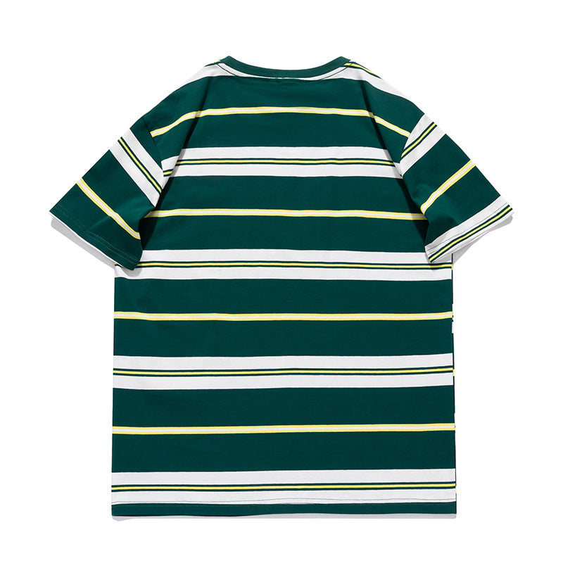 Striped Short-Sleeve Men's T-Shirt, Pure Cotton, 2026 Summer New Trendy Men's Fashion, Chinese Style Loose Half-Sleeve Top