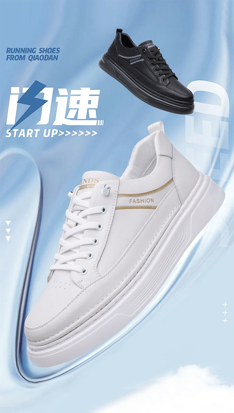 Autumn 2024 White Shoes Bean Shoes Men's Casual Driving Shoes Soft Sole Fashion Leg All-match Sports Leather Sneakers