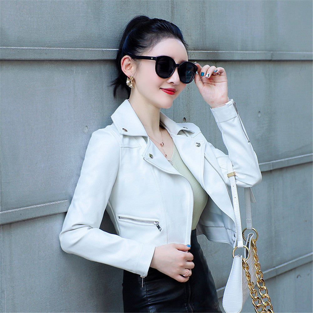 2025 Spring and Autumn New Motorcycle Leather Jacket for Women, Short Slim Fit, Plus Size, Washed Leather Jacket, Korean Style Trendy Small Coat