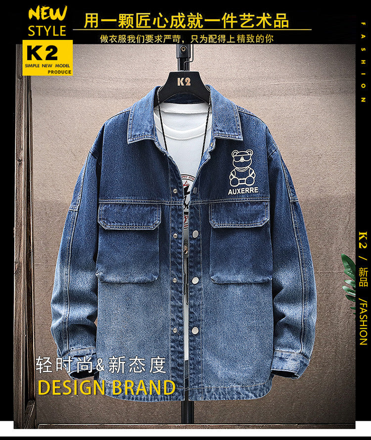 2022 Spring and Autumn Foreign Trade Gradient Men's Denim Jacket Youth Fashion Trendy Printed Casual Easiest for Match Jacket Clothes