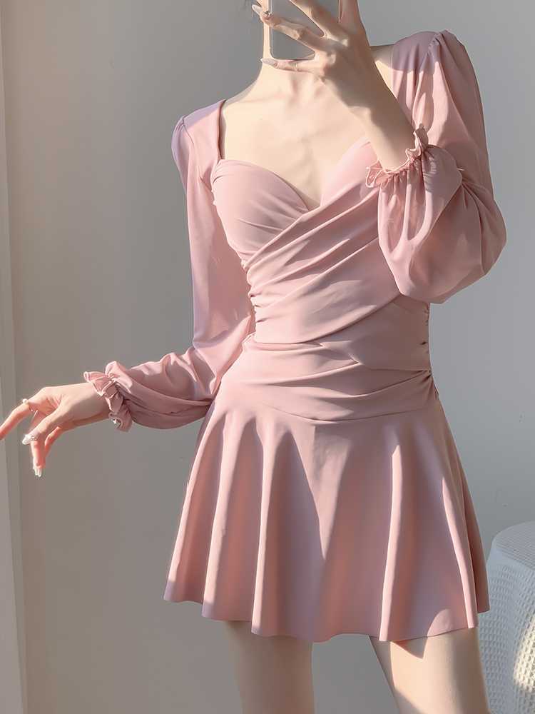 Yan 2026 New Style Sweet and Pure Desire Style with Underwire, Push-Up, Slimming, Long-Sleeved Dress-Style One-Piece Swimsuit for Women Wholesale