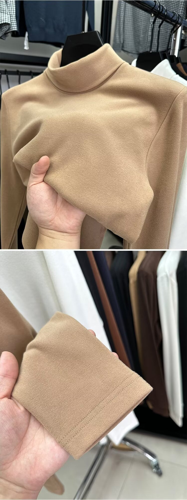 Fleece High Collar Base Shirt Men's Autumn and Winter Thickened Warm Top Double-sided Fleece Slim-fit Sweater Men's High-end Long-sleeved T-shirt