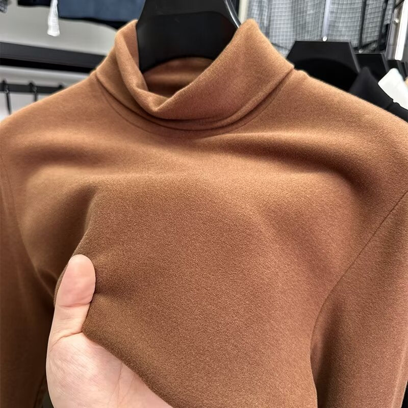 Fleece High Collar Base Shirt Men's Autumn and Winter Thickened Warm Top Double-sided Fleece Slim-fit Sweater Men's High-end Long-sleeved T-shirt